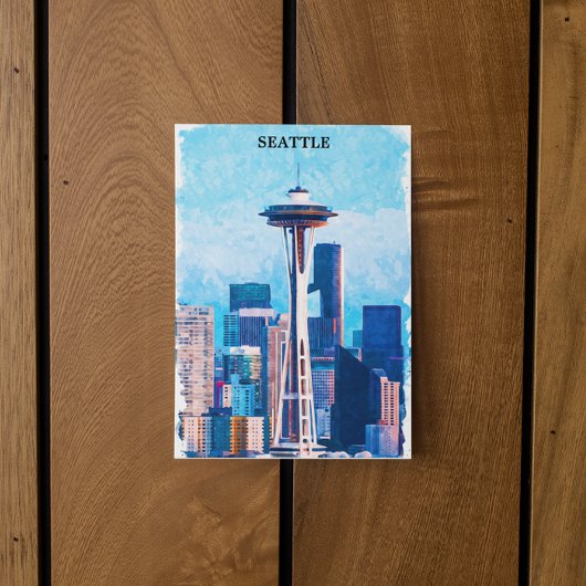 Kleurrijk stadsbeeld van Seattle Washington Briefkaart