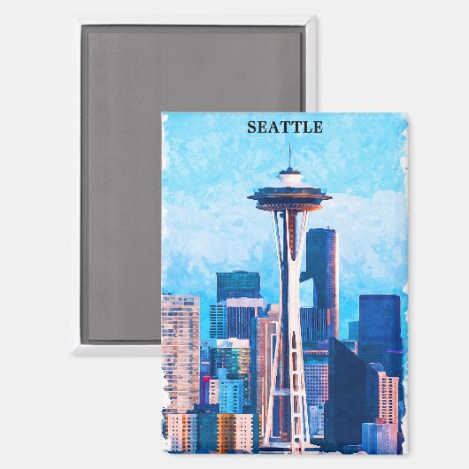 Kleurrijk stadsbeeld van Seattle Washington Magneet (Voorkant / Achterkant)