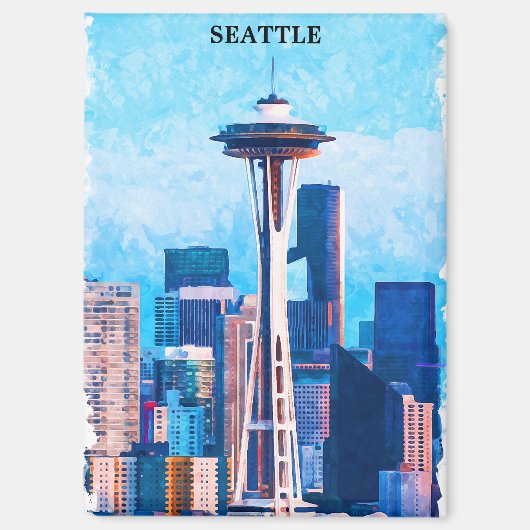 Kleurrijk stadsbeeld van Seattle Washington Magneet (Voorkant)