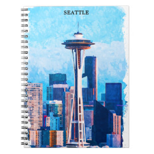 Kleurrijk stadsbeeld van Seattle Washington Notitieboek