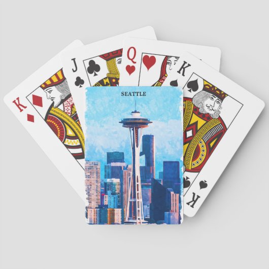 Kleurrijk stadsbeeld van Seattle Washington Pokerkaarten (Achterkant)