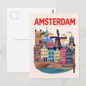 Kleurrijk stadsgezicht van Amsterdam Briefkaart (Voorkant / Achterkant)