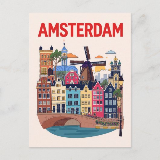 Kleurrijk stadsgezicht van Amsterdam Briefkaart (Voorkant)