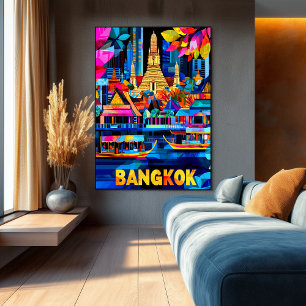 Kleurrijk stadsgezicht van Bangkok, levendige skyl Poster