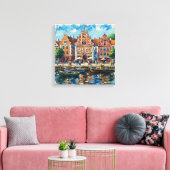 Kleurrijk stadsgezicht van de waterkant van Riga o Canvas Afdruk (Insitu (Woonkamer))