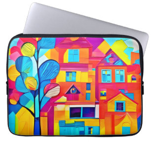 Kleurrijk stadslandschap droomlandschap kunst laptop sleeve