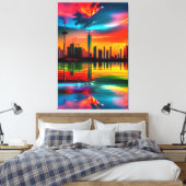 Kleurrijk stadslandschap kunst bij zonsondergang   canvas afdruk (Insitu (Slaapkamer))