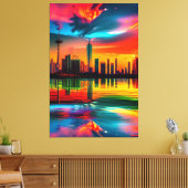 Kleurrijk stadslandschap kunst bij zonsondergang   canvas afdruk (Insitu (Woonkamer))