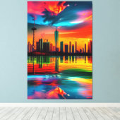Kleurrijk stadslandschap kunst bij zonsondergang   canvas afdruk (Insitu (Houten vloer))