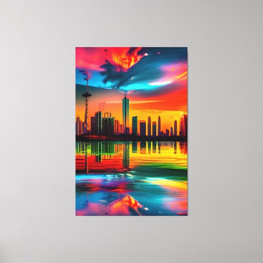 Kleurrijk stadslandschap kunst bij zonsondergang   canvas afdruk (Voorkant)