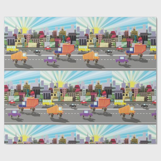 Kleurrijk Stadsverkeer Levendige Stedelijke Zonsop Cadeaupapier (Vlak)