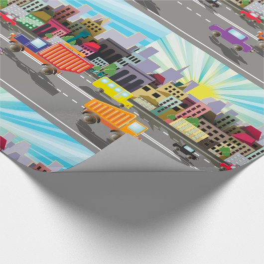 Kleurrijk Stadsverkeer Levendige Stedelijke Zonsop Cadeaupapier