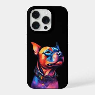 Kleurrijk Staffy Bull Terrier Cyberpunk Design, iPhone 15 Pro Case