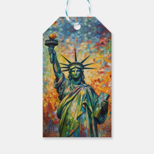 Kleurrijk standbeeld van Liberty New York Kunst Cadeaulabel (Voorkant)