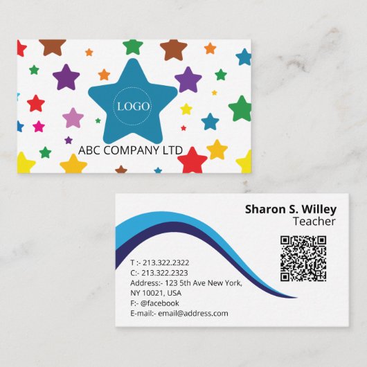 Kleurrijk Star Unique Educatief Visitekaartje (Voorkant / Achterkant)