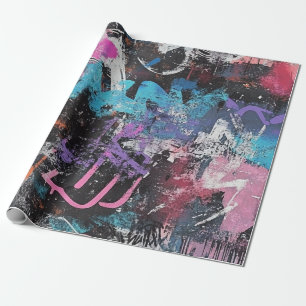 Kleurrijk stedelijk graffiti abstract paars blauw cadeaupapier