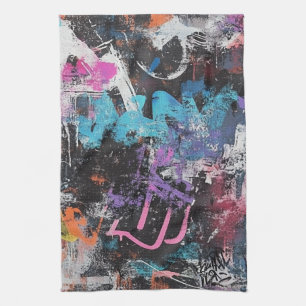 Kleurrijk stedelijk graffiti abstract paars blauw theedoek