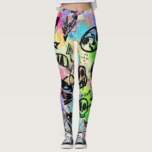Kleurrijk stedelijk graffiti patroon (1) leggings (Voorkant)
