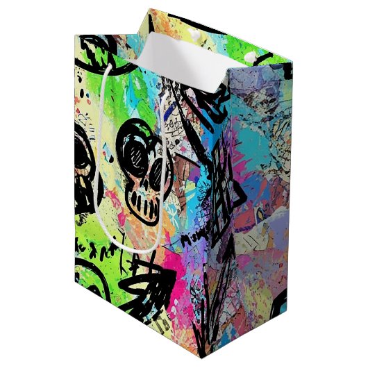 Kleurrijk stedelijk graffiti patroon (1) medium cadeauzakje (Voorkant Gekanteld)