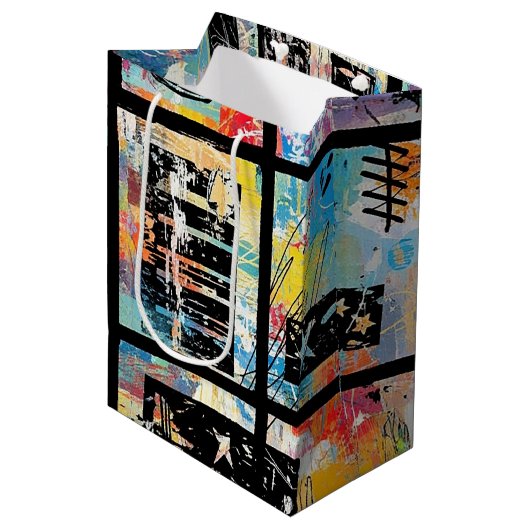Kleurrijk stedelijk graffiti patroon (5) medium cadeauzakje (Voorkant Gekanteld)