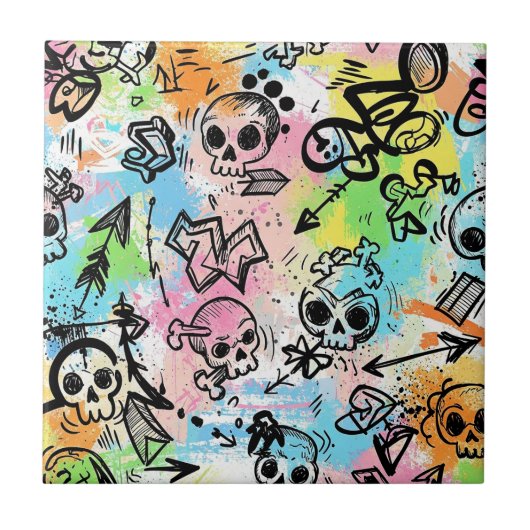 Kleurrijk Stedelijk Graffiti Patroon (6) Tegeltje (Voorkant)
