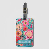 Kleurrijk stijlvol bloempatroon met monogram bagagelabel (Voorkant (verticaal))