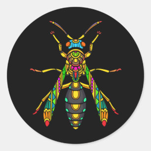 Kleurrijk-Stinger-Bee-Mandala-Arts-Geïsoleerd-Zwar Ronde Sticker