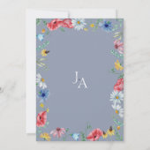 Kleurrijk Stofblauw Wilde Bloem Monogram Bruiloft Kaart (Achterkant)