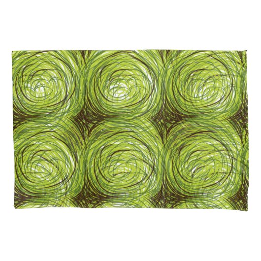 Kleurrijk stoffenontwerp met groene bloemmotief kussensloop (Voorkant-Links)