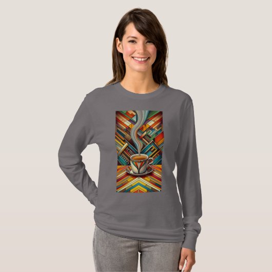 Kleurrijk stomen koffiekopje t-shirt (Voorkant volledig)