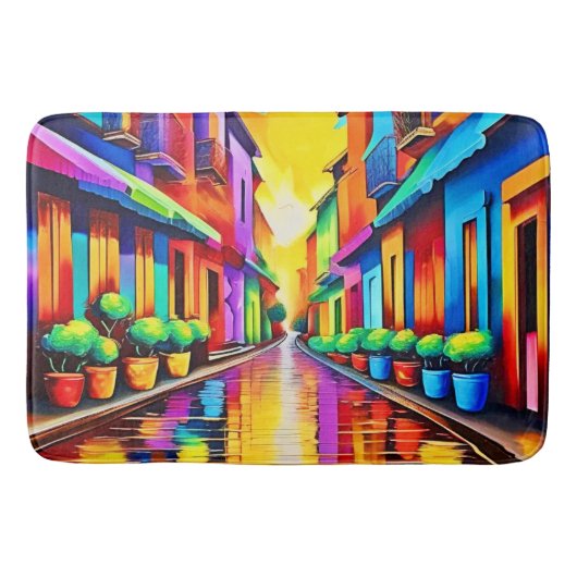 Kleurrijk straatbeeld Kunst Badmat (Voorkant)