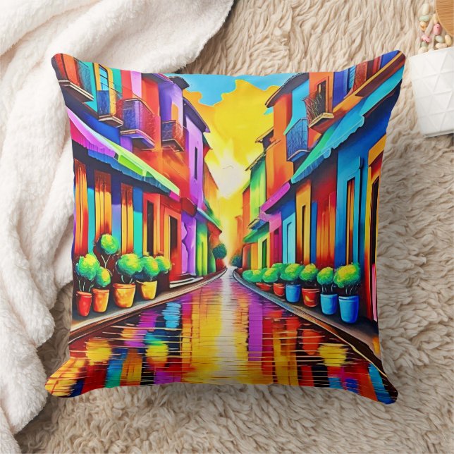 Kleurrijk straatbeeld Kunst Kussen (Deken)