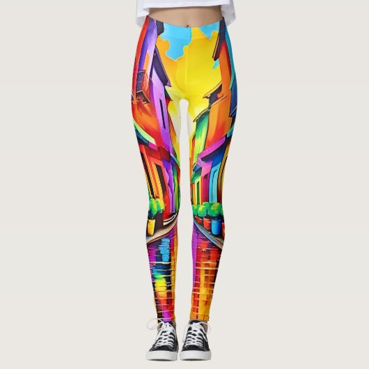 Kleurrijk straatbeeld Kunst Leggings (Voorkant)
