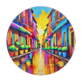 Kleurrijk straatbeeld Kunst Snijplank