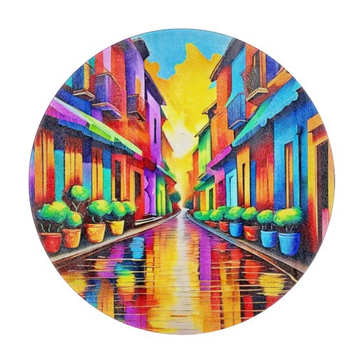 Kleurrijk straatbeeld Kunst Snijplank (Voorkant)