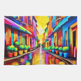 Kleurrijk straatbeeld Kunst Theedoek