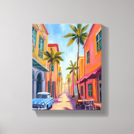 Kleurrijk straatbeeld van Miami Beach Canvas Afdruk