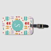 Kleurrijk strand vakantiepatroon monogram bagagelabel (Voorkant (horizontaal))