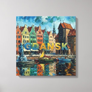 Kleurrijk strandtafereel van Gdansk op canvas Afdruk