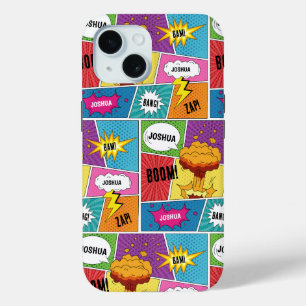 Kleurrijk stripboek Gepersonaliseerde naam Pop Art iPhone 15 Case