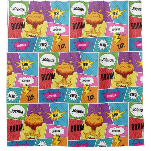 Kleurrijk stripboek Gepersonaliseerde naam Pop Art Douchegordijn (Voorkant)