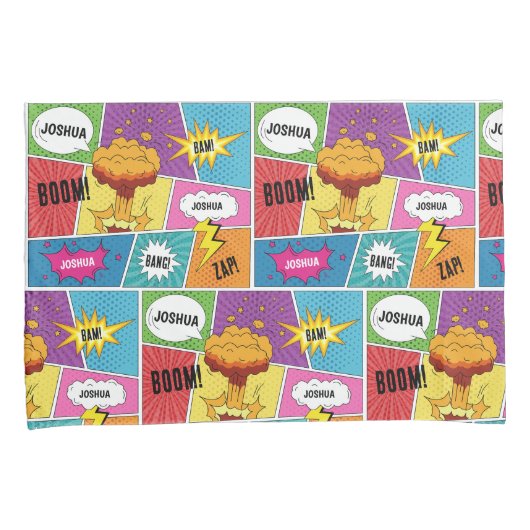 Kleurrijk stripboek Gepersonaliseerde naam Pop Art Kussensloop (Voorkant-Rechts)