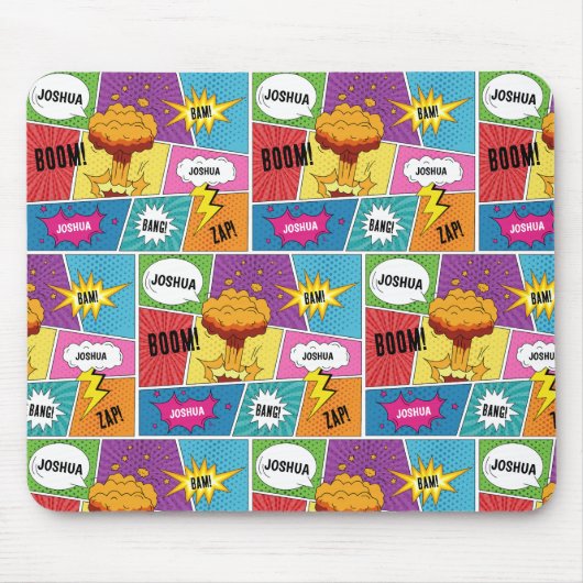 Kleurrijk stripboek Gepersonaliseerde naam Pop Art Muismat (Voorkant)