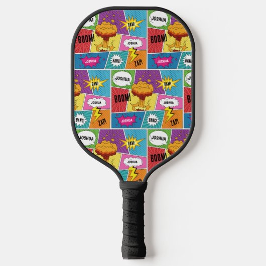 Kleurrijk stripboek Gepersonaliseerde naam Pop Art Pickleball Paddle (Voorkant)