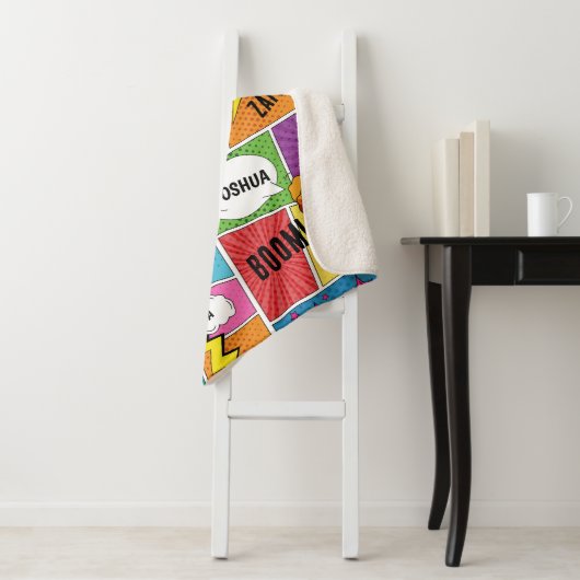 Kleurrijk stripboek Gepersonaliseerde naam Pop Art Sherpa Deken (In situ)