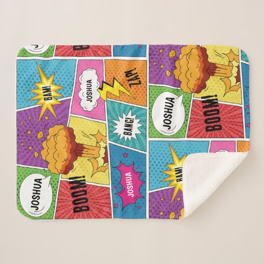 Kleurrijk stripboek Gepersonaliseerde naam Pop Art Sherpa Deken (Voorkant (horizontaal))