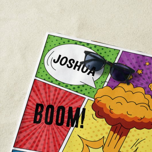 Kleurrijk stripboek Gepersonaliseerde naam Pop Art Strandlaken (In situ)