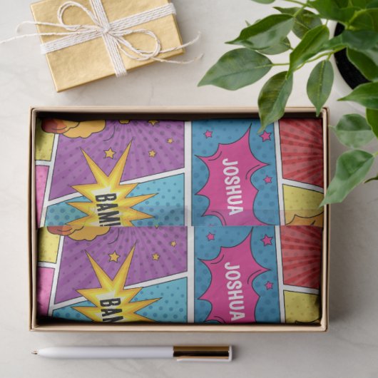 Kleurrijk stripboek Gepersonaliseerde naam Pop Art Tissuepapier (Geschenk)