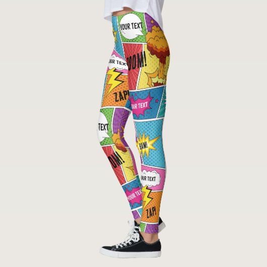 Kleurrijk stripboek gepersonaliseerde tekst Pop ku Leggings (Links)