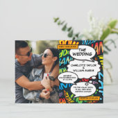 Kleurrijk stripboek Modern pret foto bruiloft Kaart (Staand voorkant)